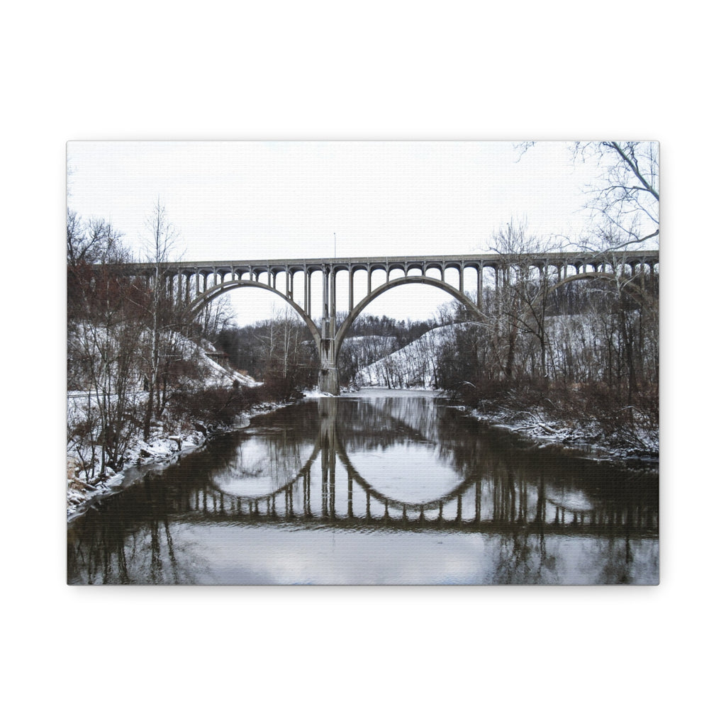 Winter Bridge Reflection Matte Canvas Wall Art (Stretched)