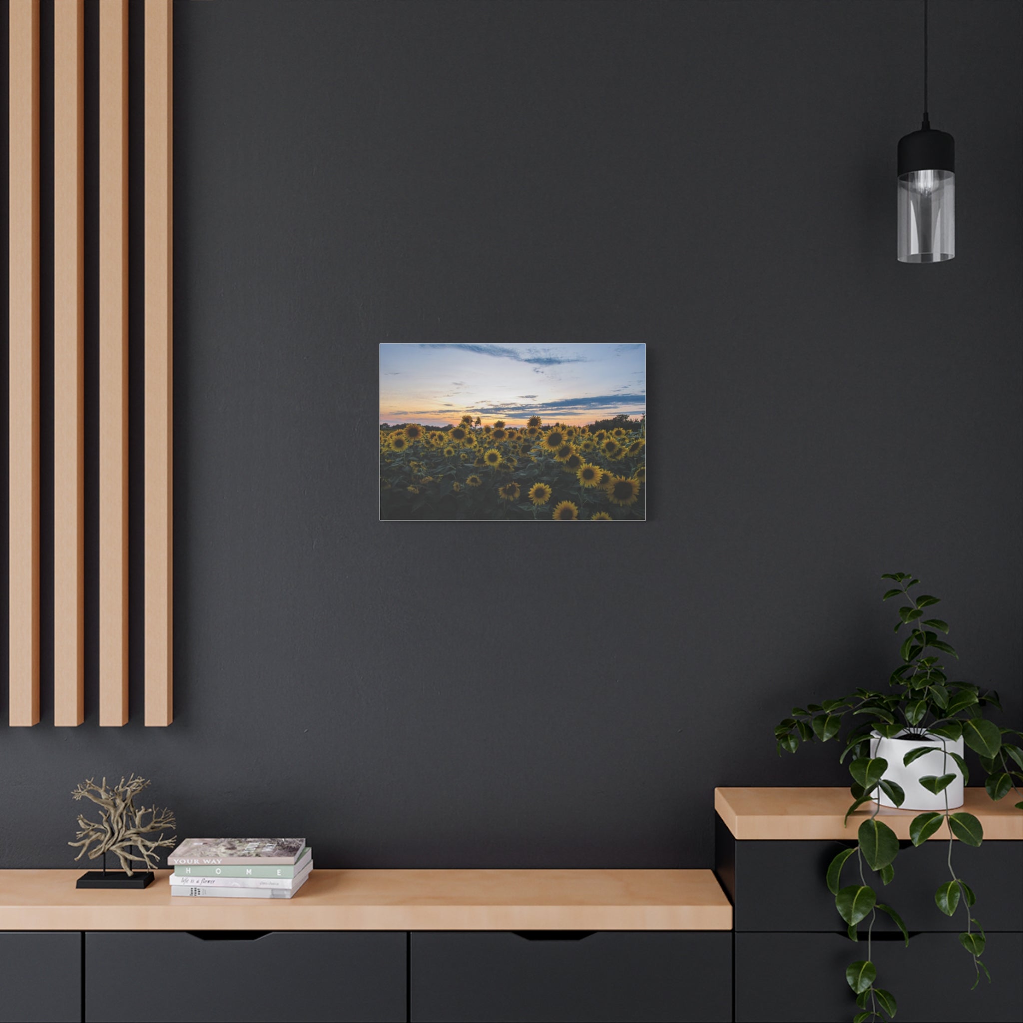 Sunflower Field Sunset Matte Canvas Print — Stretched Wall Art