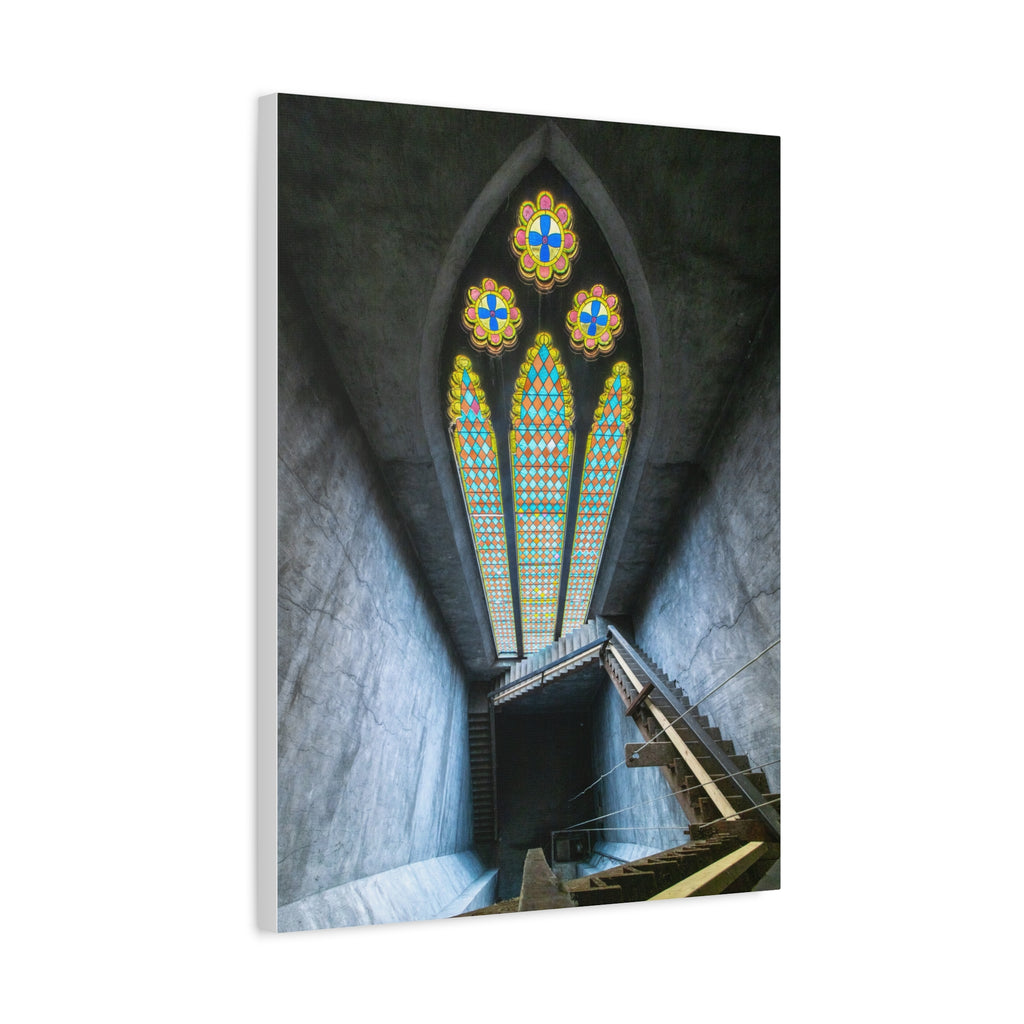 Stained Glass Staircase Matte Canvas Wall Art — Gothic Window Photography