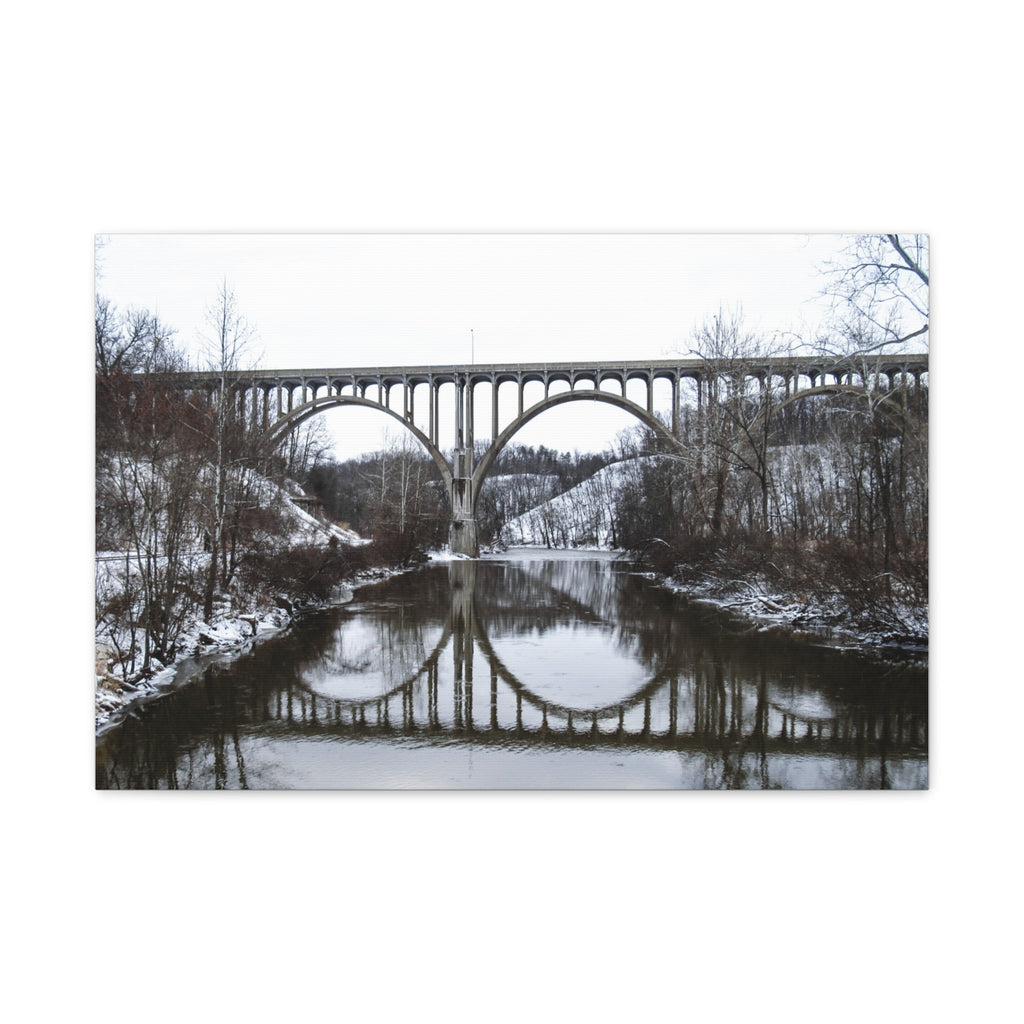 Winter Bridge Reflection Matte Canvas Wall Art (Stretched)