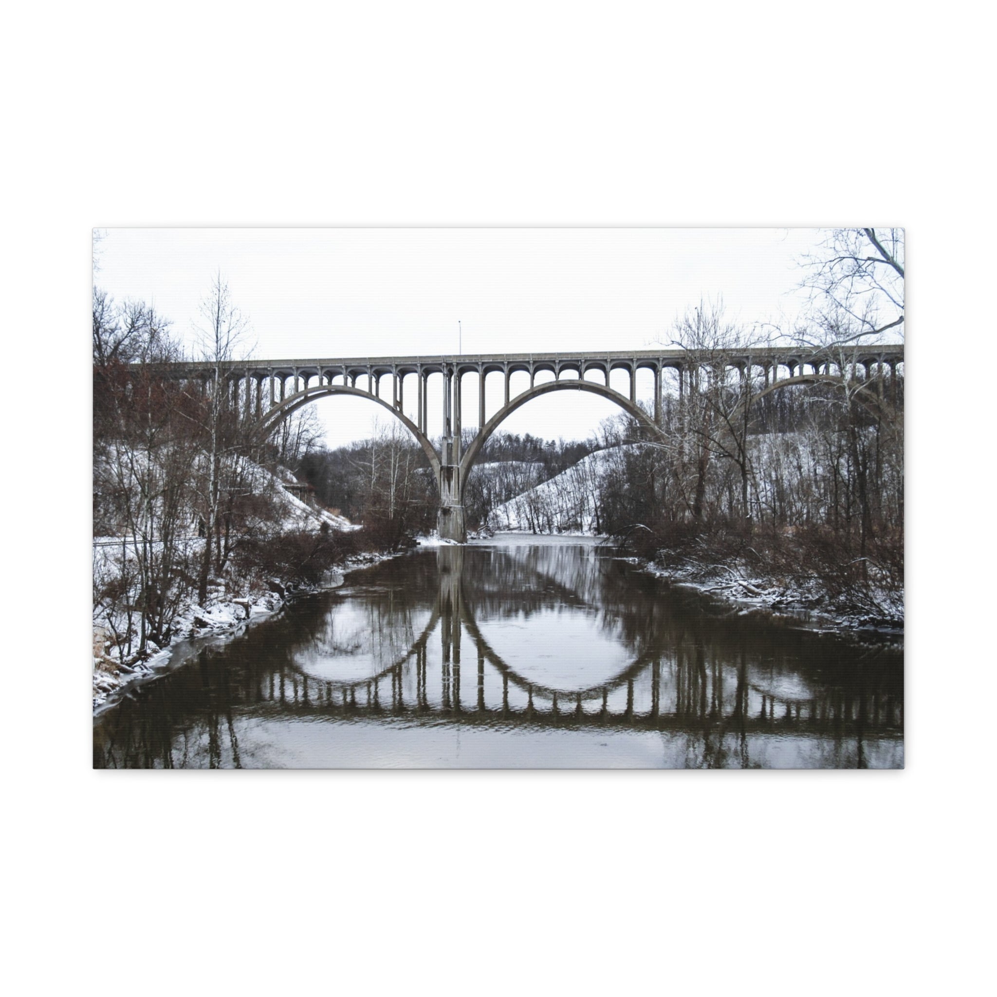 Winter Bridge Reflection Matte Canvas Wall Art (Stretched)