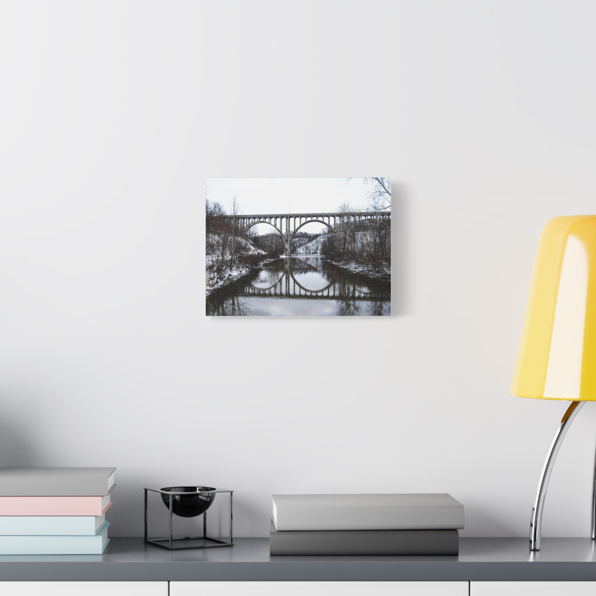 Winter Bridge Reflection Matte Canvas Wall Art (Stretched)