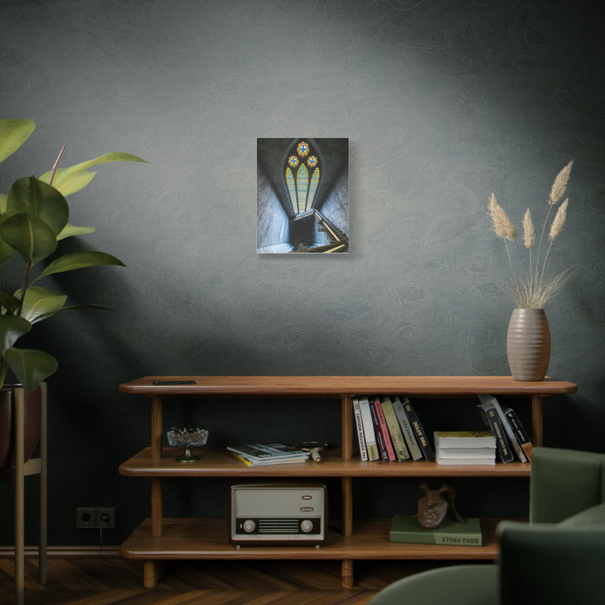 Stained Glass Staircase Matte Canvas Wall Art — Gothic Window Photography