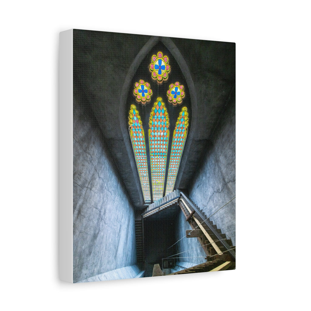 Stained Glass Staircase Matte Canvas Wall Art — Gothic Window Photography