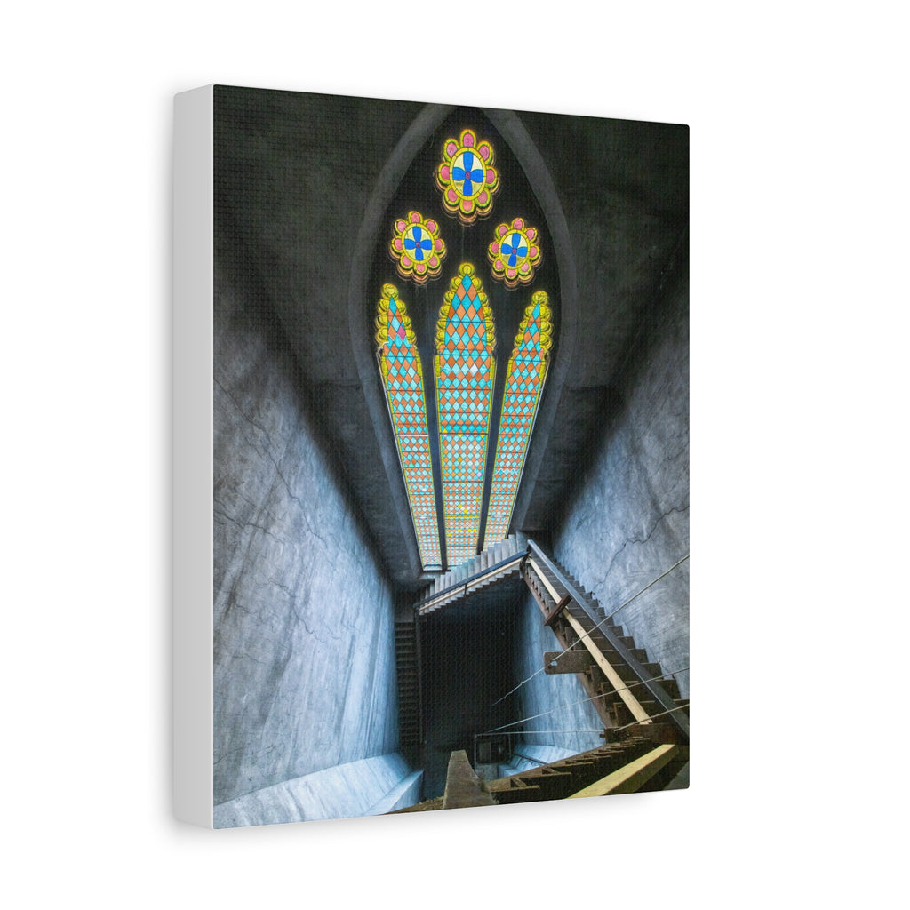 Stained Glass Staircase Matte Canvas Wall Art — Gothic Window Photography