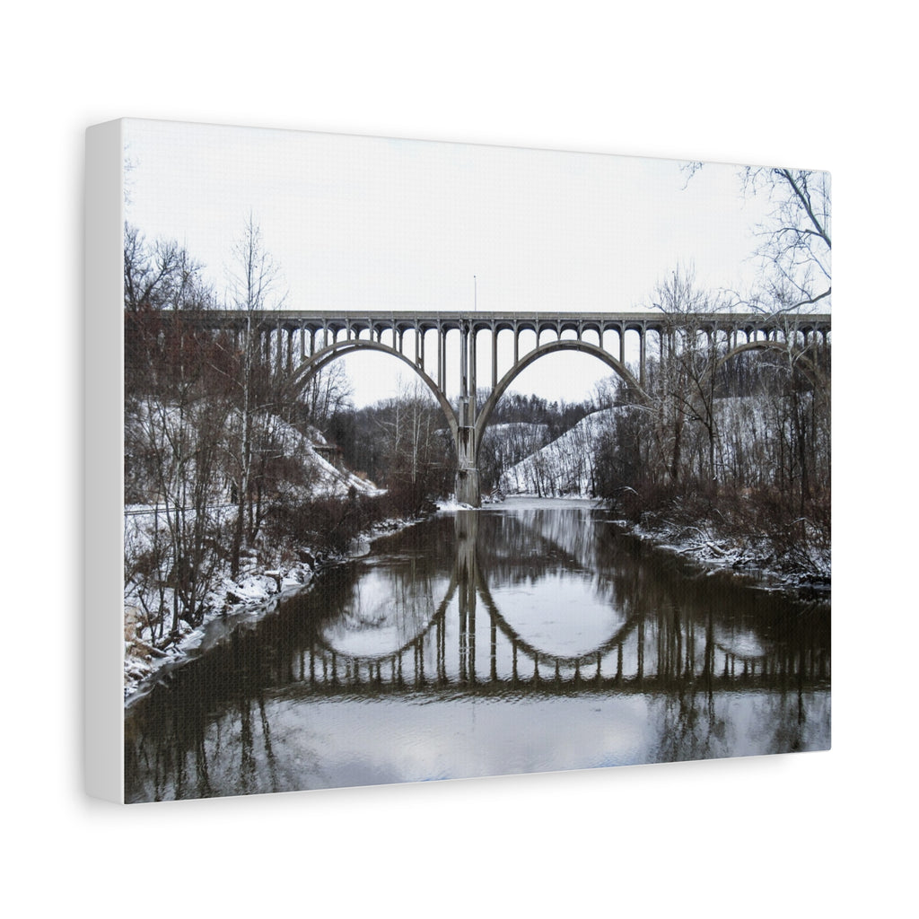 Winter Bridge Reflection Matte Canvas Wall Art (Stretched)