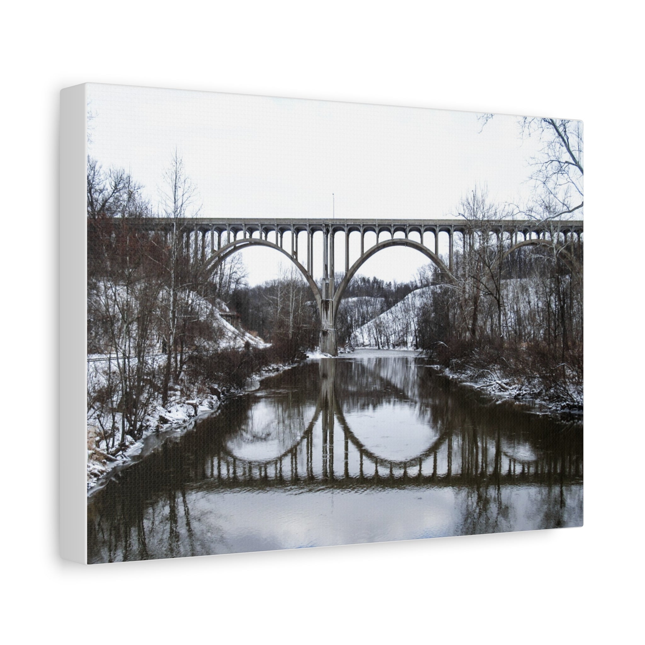 Winter Bridge Reflection Matte Canvas Wall Art (Stretched)