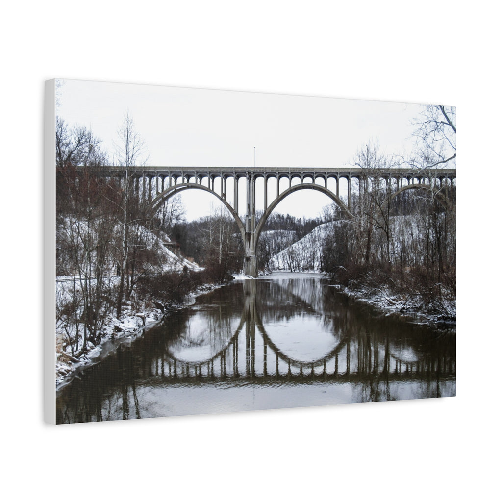 Winter Bridge Reflection Matte Canvas Wall Art (Stretched)