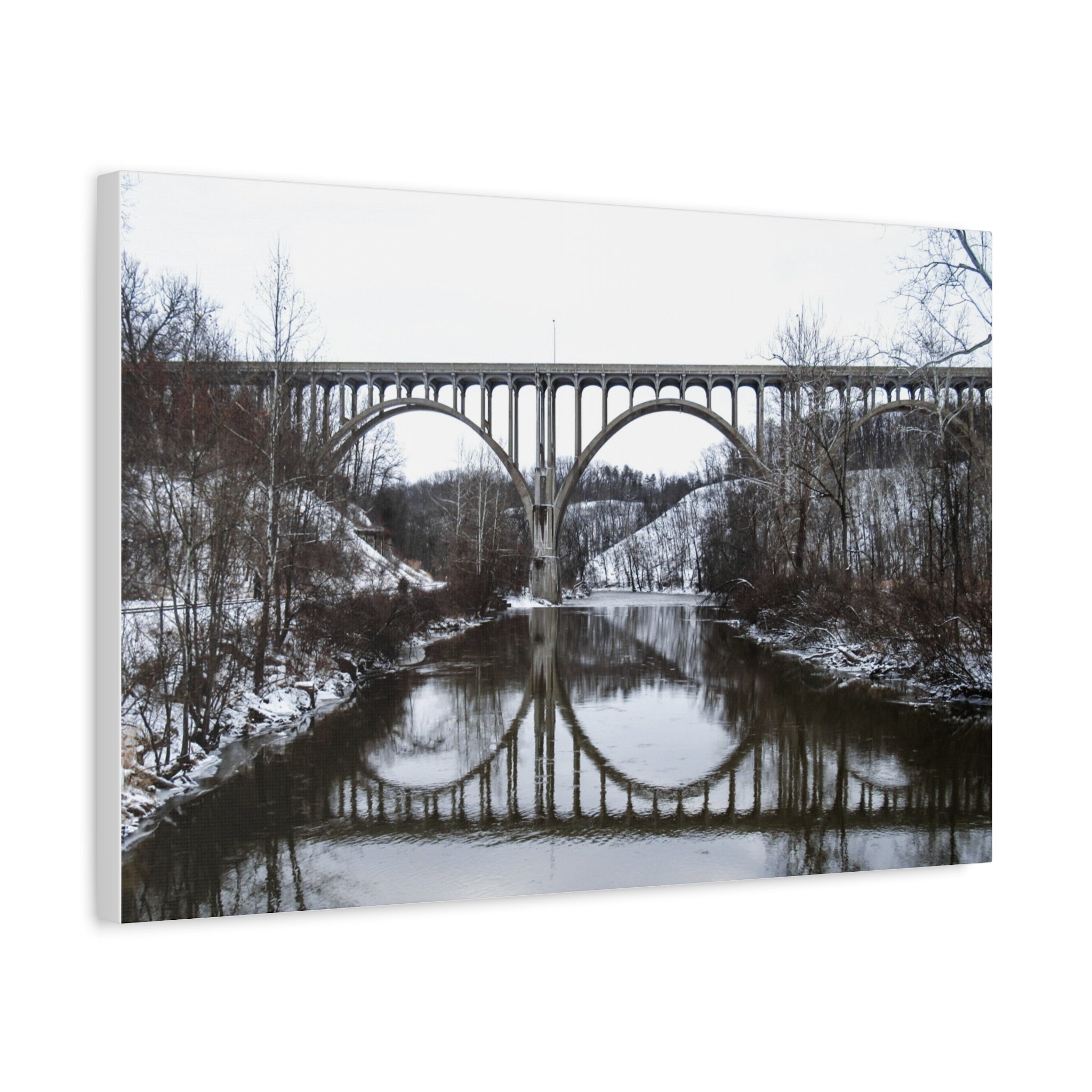 Winter Bridge Reflection Matte Canvas Wall Art (Stretched)