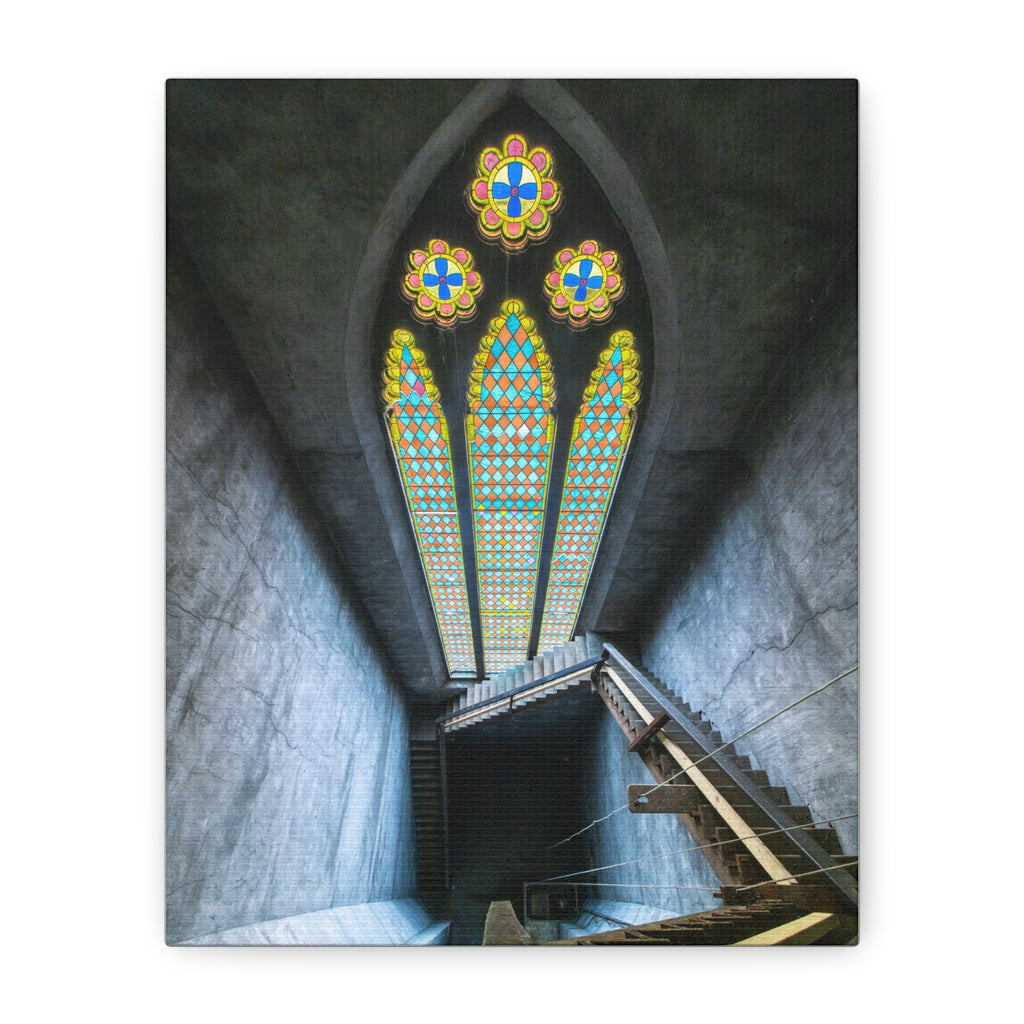 Stained Glass Staircase Matte Canvas Wall Art — Gothic Window Photography