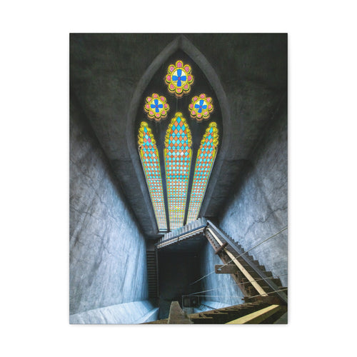 Stained Glass Staircase Matte Canvas Wall Art — Gothic Window Photography
