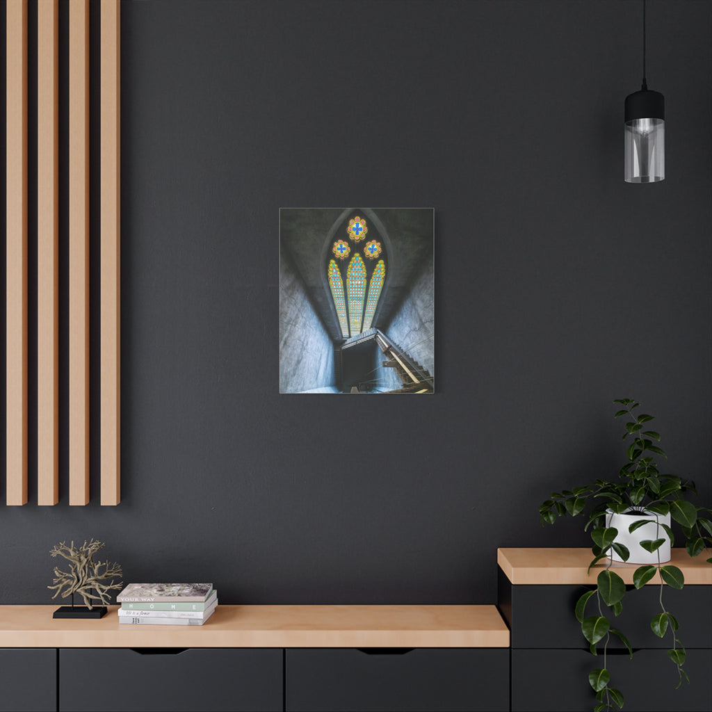 Stained Glass Staircase Matte Canvas Wall Art — Gothic Window Photography