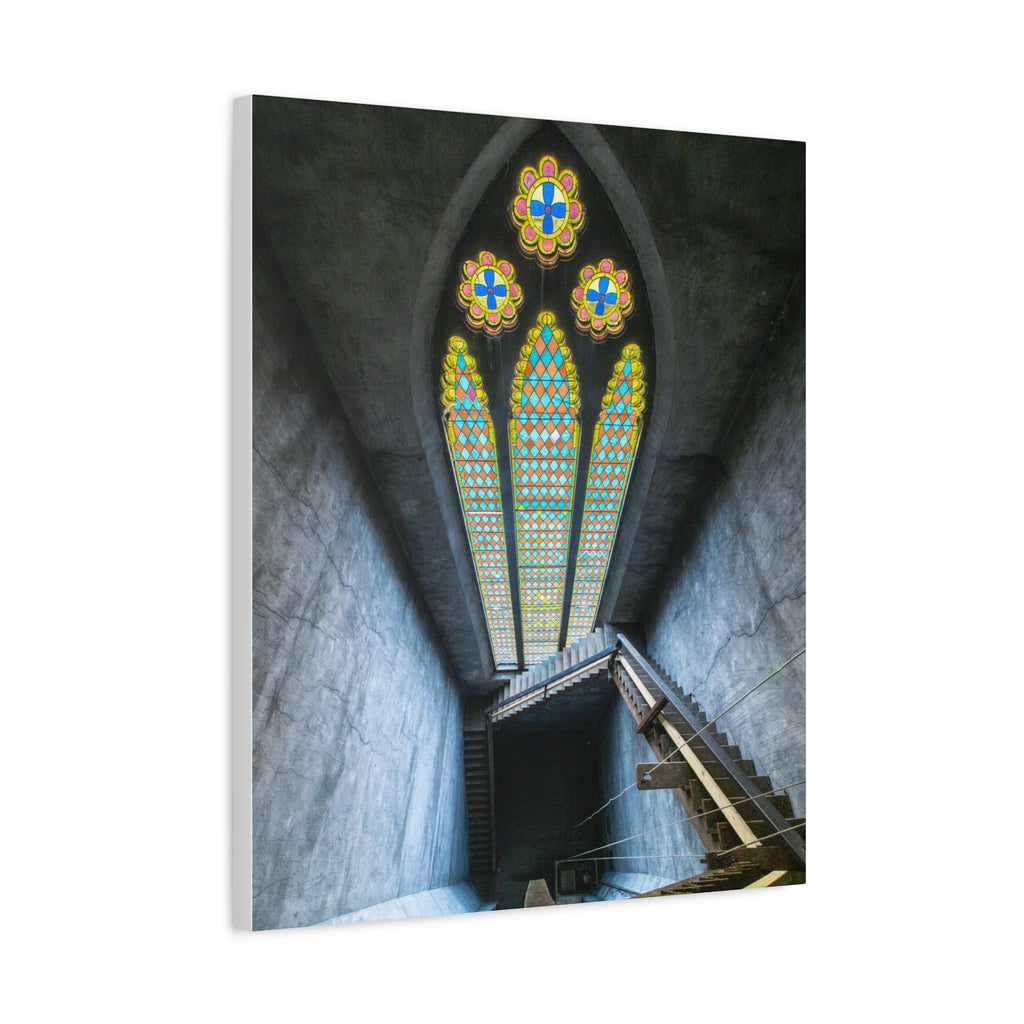 Stained Glass Staircase Matte Canvas Wall Art — Gothic Window Photography
