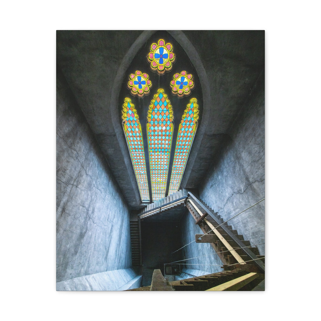 Stained Glass Staircase Matte Canvas Wall Art — Gothic Window Photography