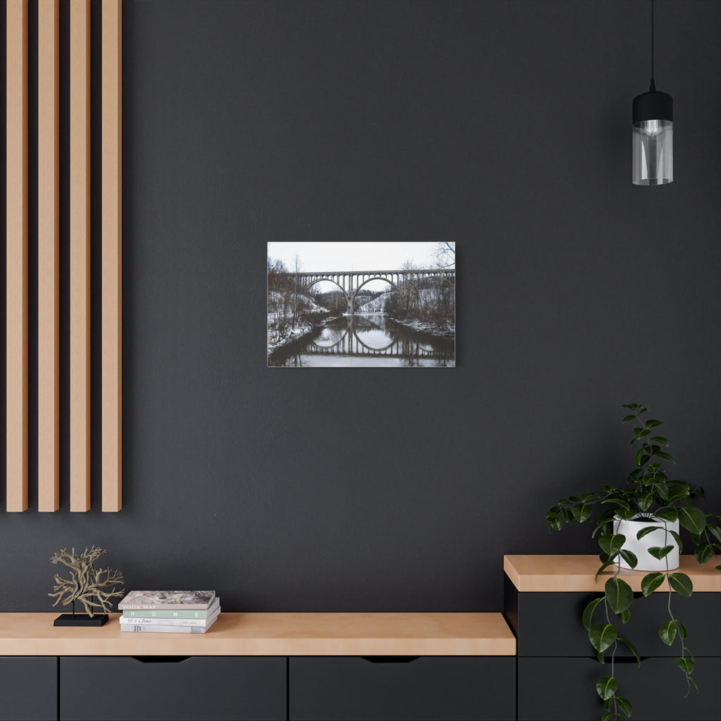 Winter Bridge Reflection Matte Canvas Wall Art (Stretched)