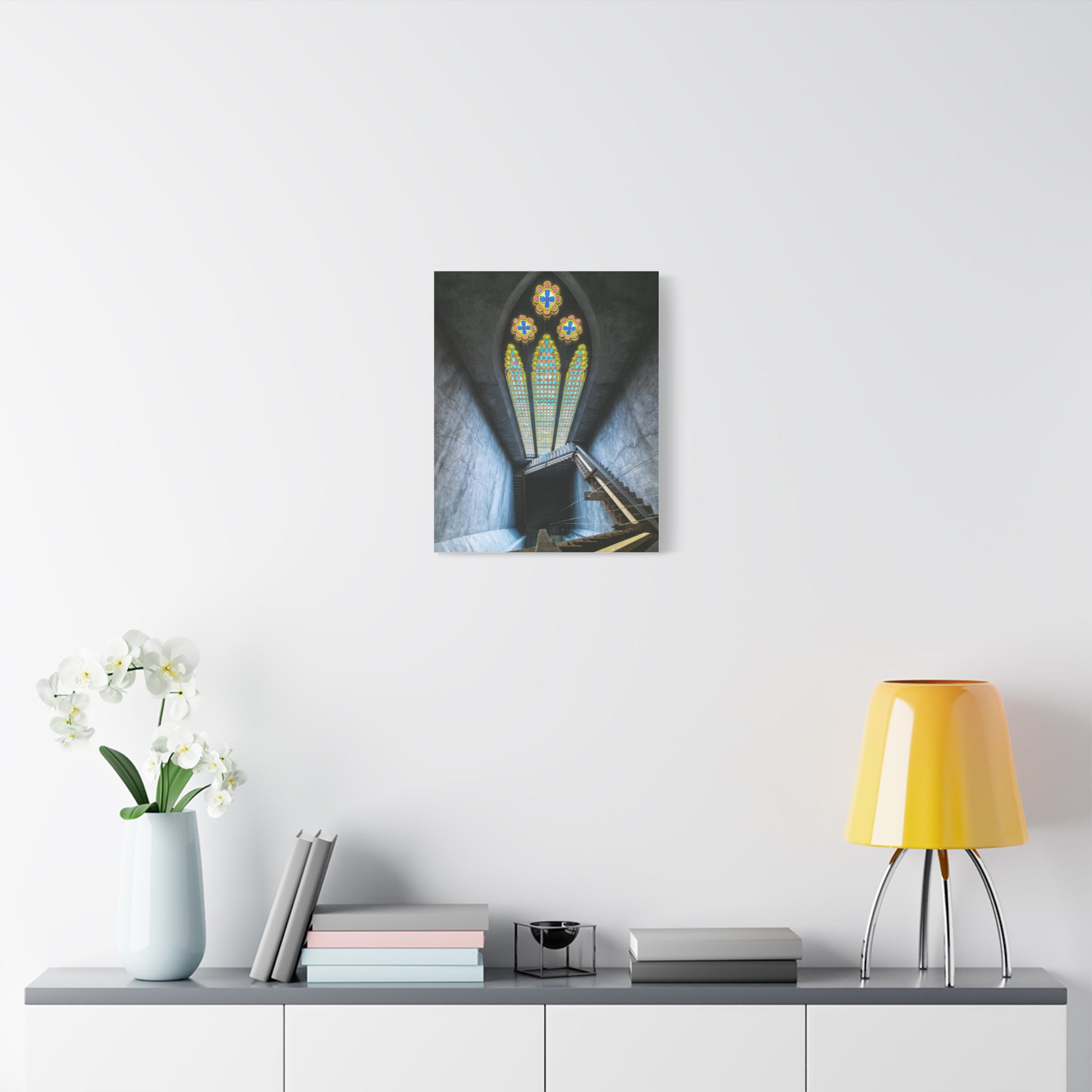 Stained Glass Staircase Matte Canvas Wall Art — Gothic Window Photography